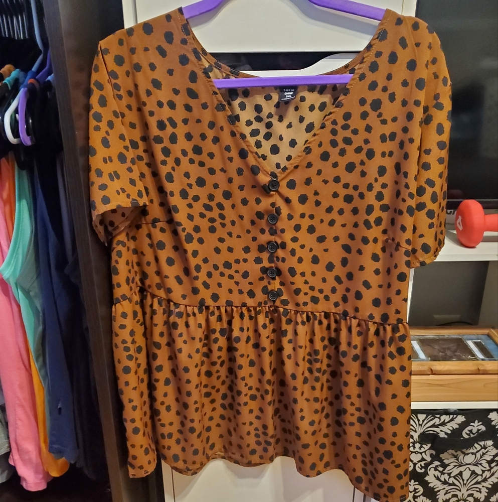 Brown Polka Dot Women's Top